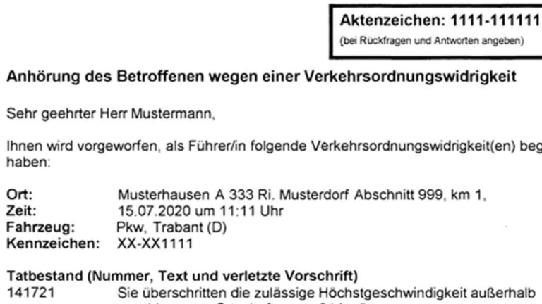 Bußgeldverfahren - Anhörungsbogen